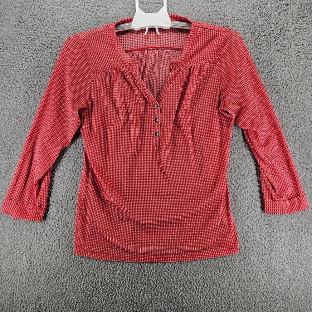The Limited Womens Red Geometric Dot Henley Blouse 3/4 Sleeve Size Medium